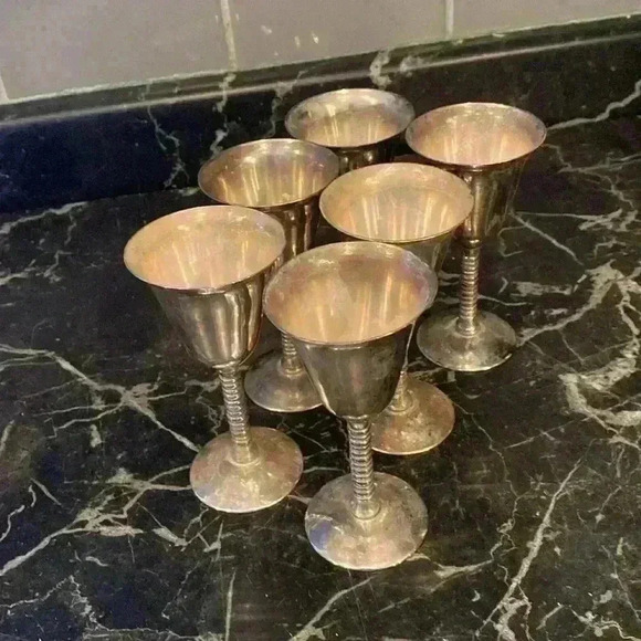 Vintage metal Goblet Chalice Wine Cup Modern Mid  Century Metal Glasses Stemware - Picture 8 of 16